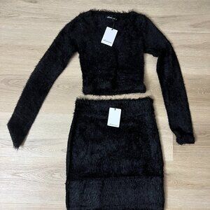 NWT Black Fuzzy Top and Skirt Set - Top S Skirt M (fits like S) - Olivaceous